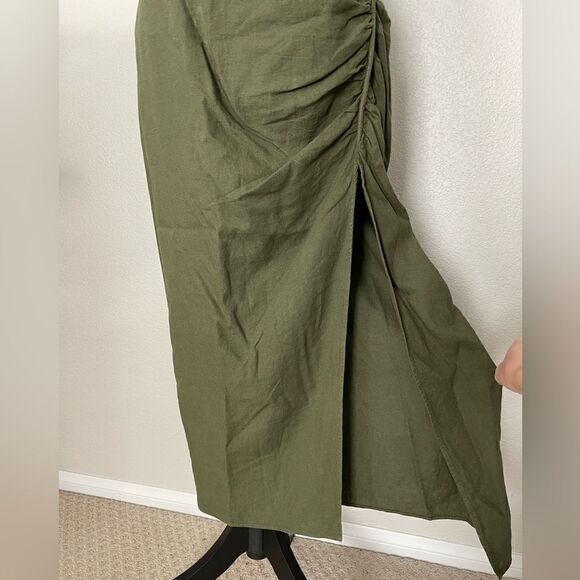 NWT Zara Ruched Linen Blend Midi Skirt - Picture 5 of 12